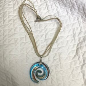 Blue and Silver Swirl Pendant Necklace